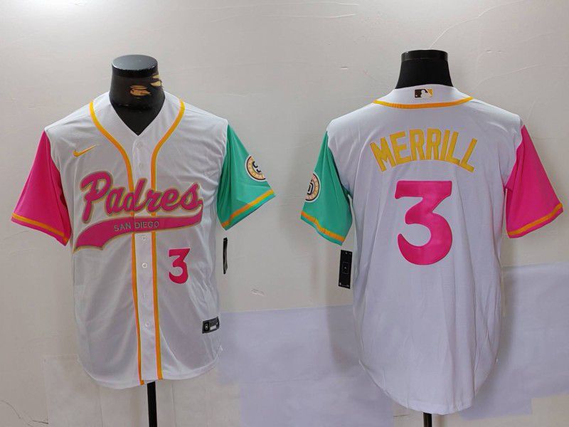 Men San Diego Padres #3 Merrill White Joint Name 2024 Nike MLB Jersey style 3